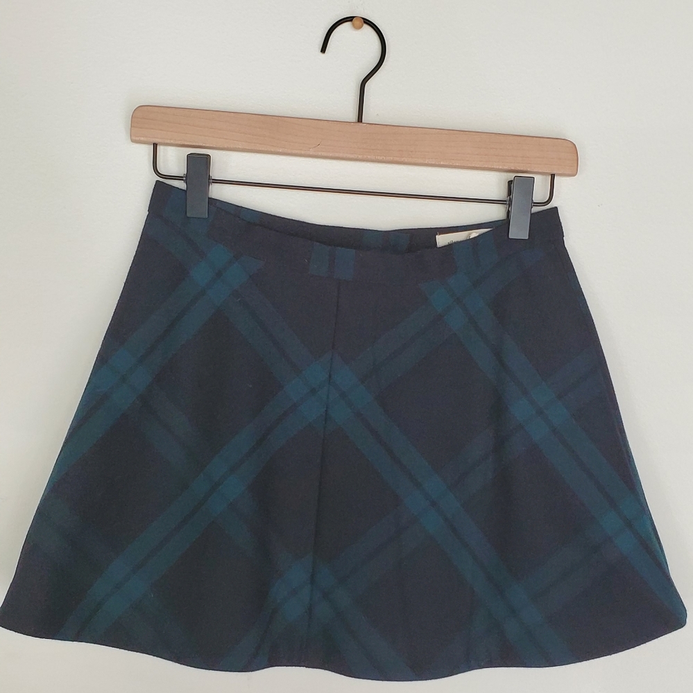 Navy & Forest Green Plaid Mini Skirt Brass Zipper